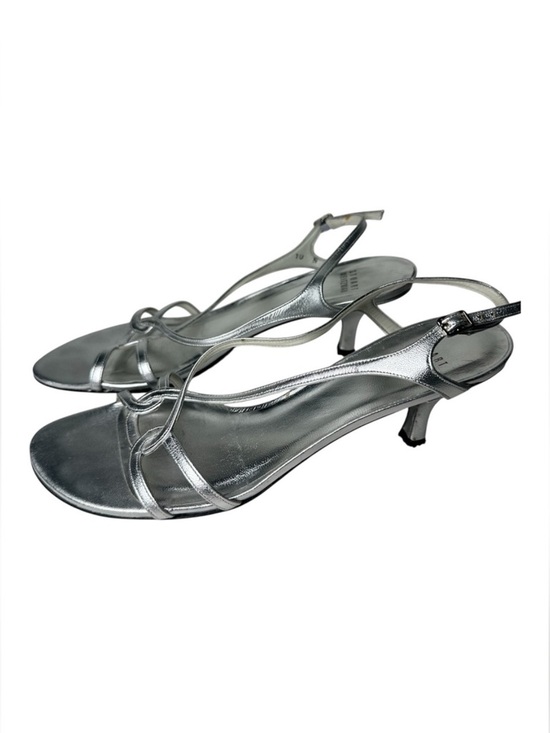 Stuart Weitzman Shoes - Stuart Weitzman Made in Spain Silver Satin Strappy Leather Sole Heels Size 10